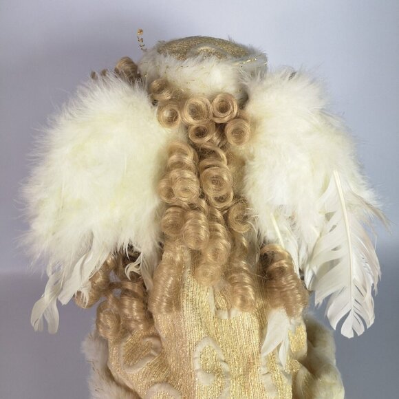 Vintage Animated Christmas Seated Angel Feathered Moving Wings Blonde Curls Fur - Picture 9 of 14